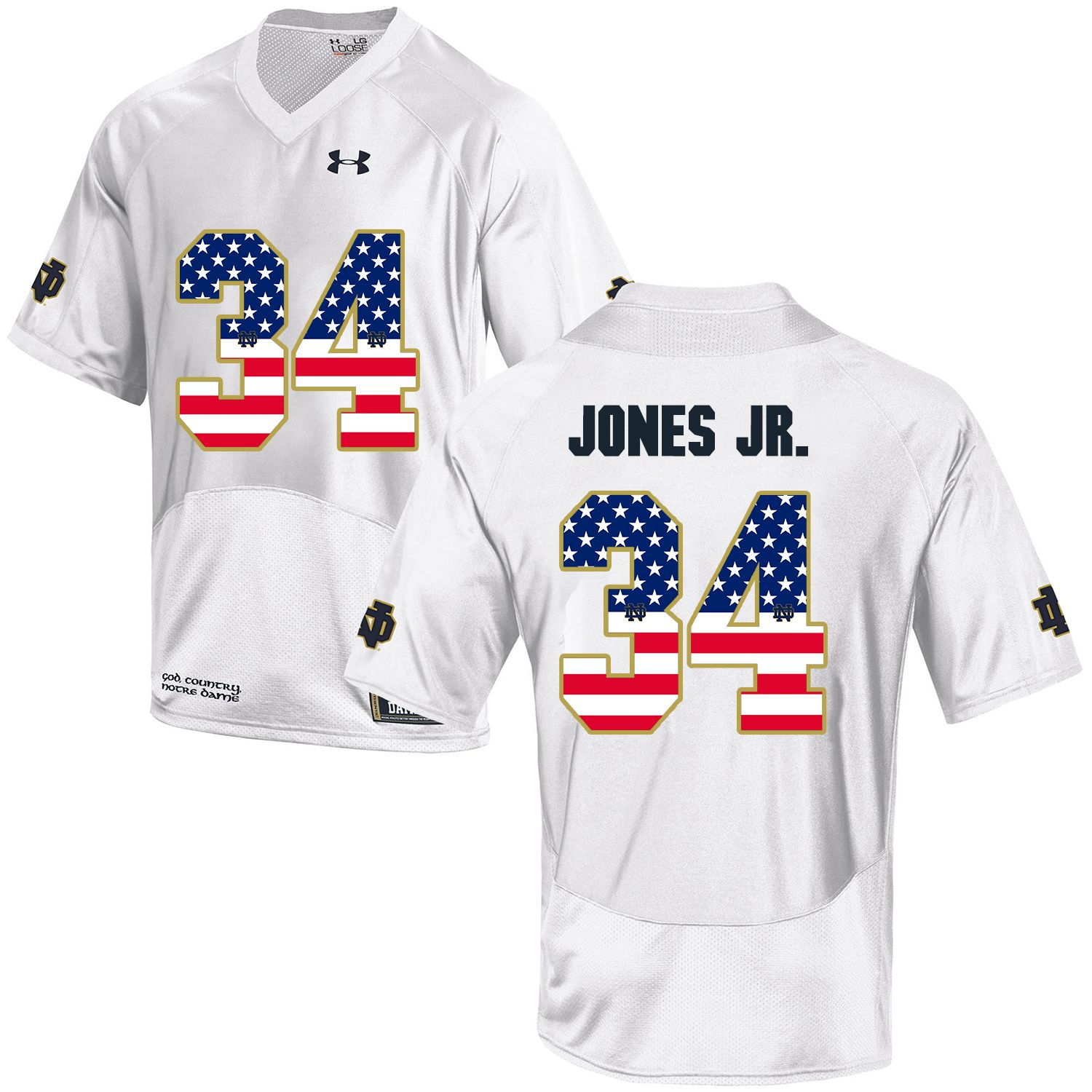 Men Norte Dame Fighting Irish #34 Jones jr White Flag Customized NCAA Jerseys->customized ncaa jersey->Custom Jersey